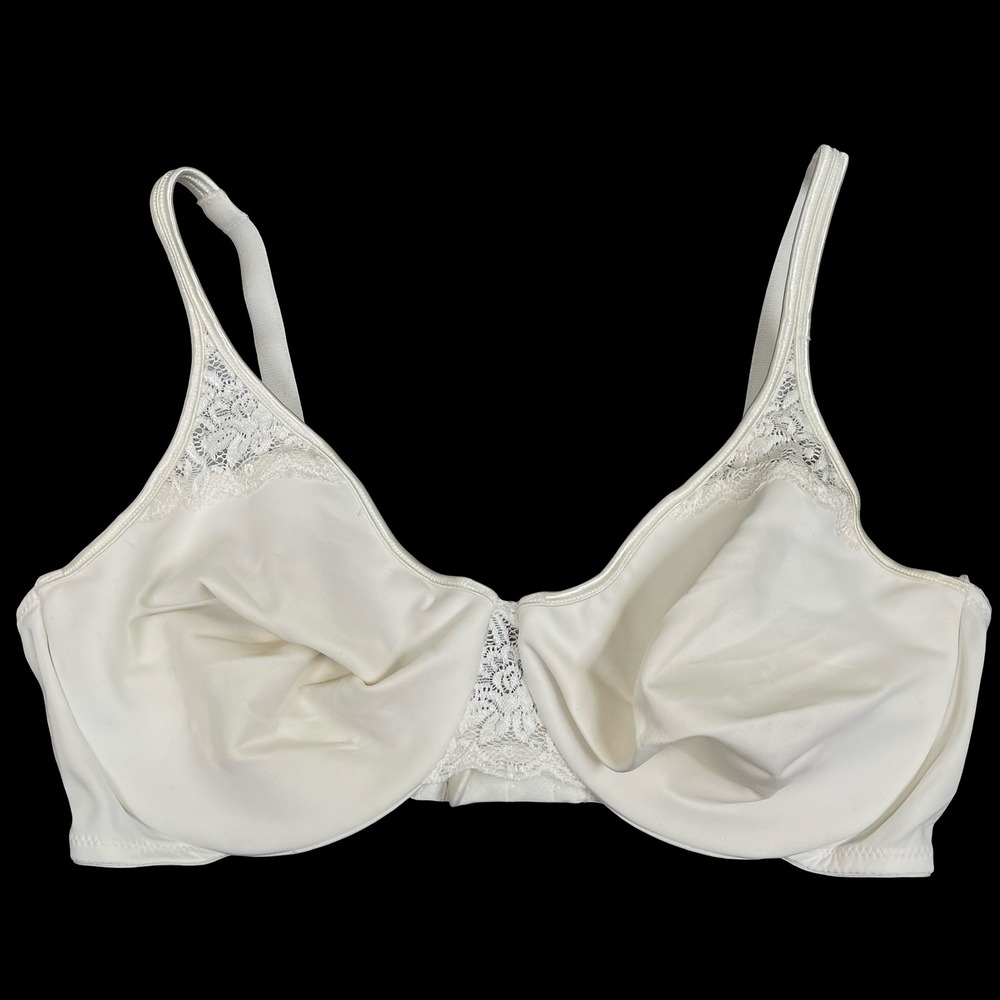 Vintage Vanity Fair 75-124 Bra 36D White Lace Trim Underwire Full Coverage